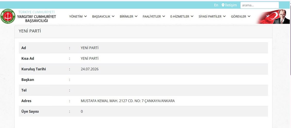 YENİ Parti, Yargıtay kayıtlarına girdi