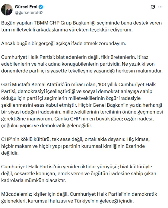 Gürsel Erol made a statement on social media