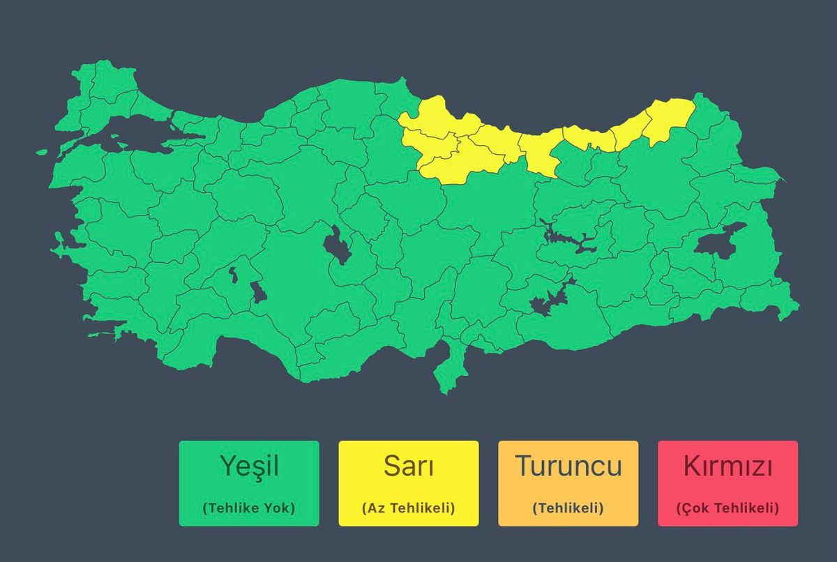 Meteoroloji'den Doğu Karadeniz'in doğusu için kuvvetli sağanak yağış uyarısı.