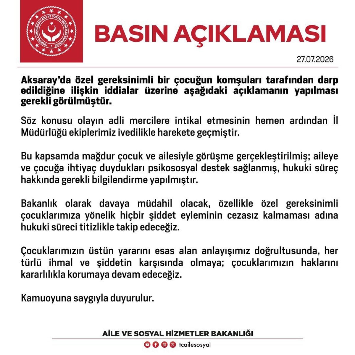 Özel gereksinimli çocuğa destek