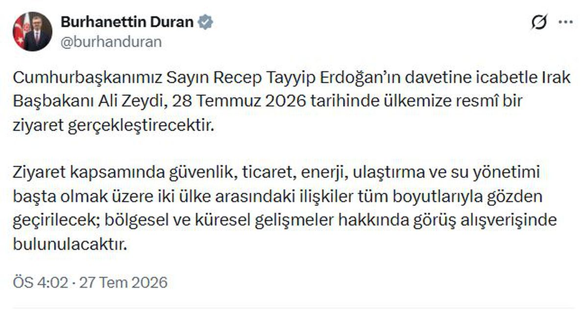 Irak Başbakanı Türkiye'ye geliyor