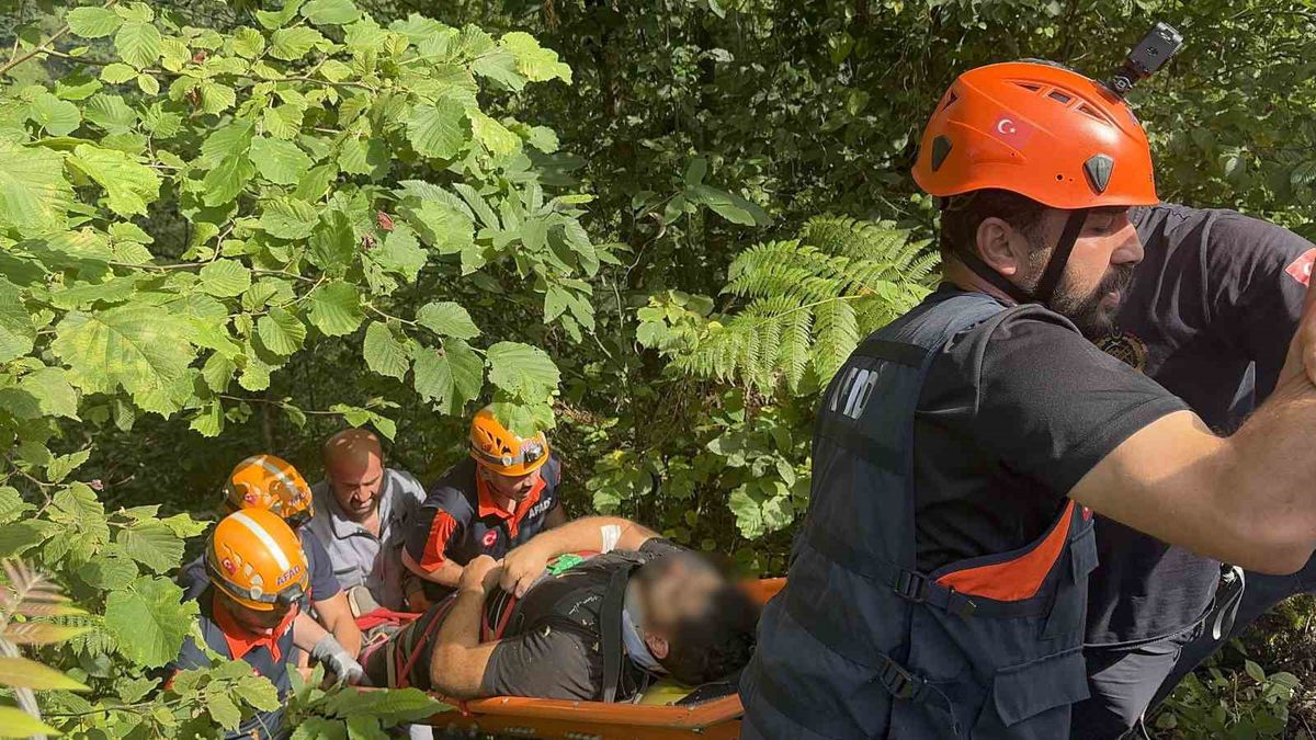 Rize'de iş makinesi 250 metre uçuruma yuvarlandı: 1 yaralı