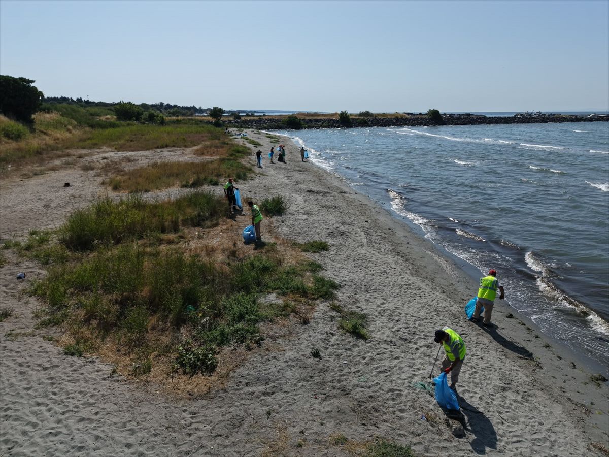 Tekirdağ Marmaraereğlisi'nde kıyı temizliği etkinliği yapılıyor.