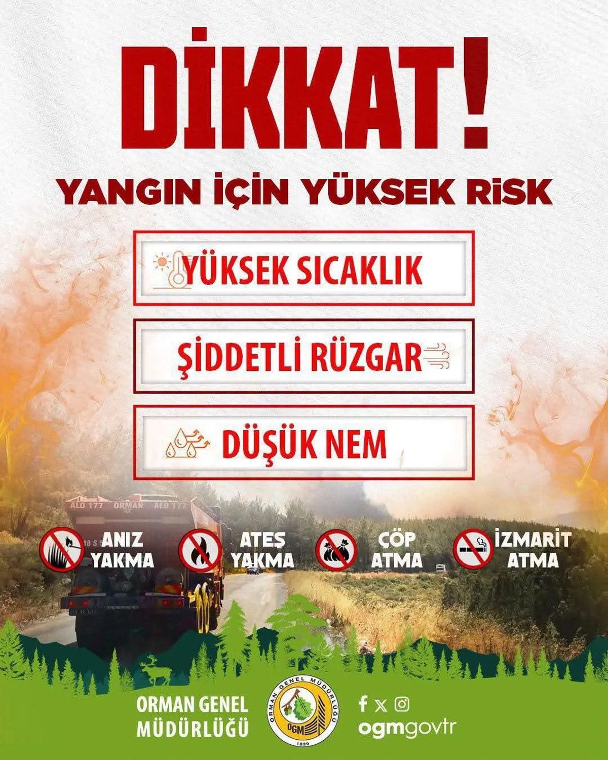 Sinop'ta Durağan ve Boyabat için yüksek yangın riski uyarısı