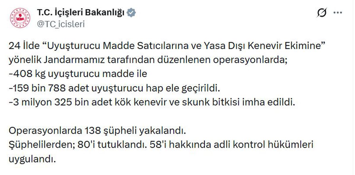 24 ilde uyuşturucu operasyonları: 80 tutuklama