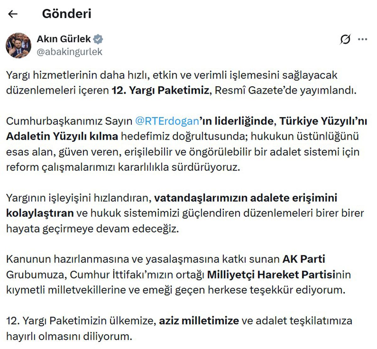 Bakan Gürlek: 12’nci Yargı Paketimiz Resmi Gazete’de yayımlandı