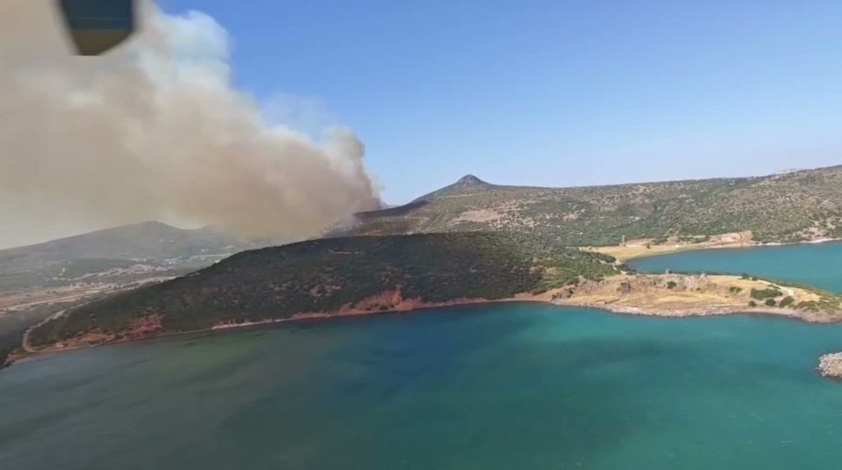 Foça’da orman yangınına havadan ve karadan müdahale ediliyor