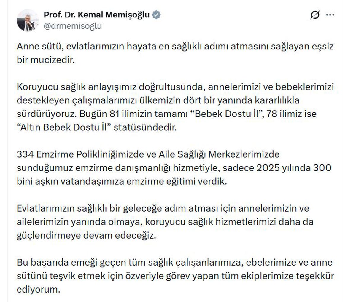 Bakan Memişoğlu: 2025'te 300 bini aşkın vatandaşımıza emzirme eğitimi verdik