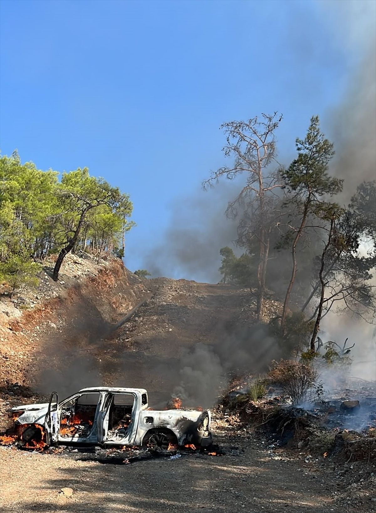 Fethiye'de kamyonetten ormana sıçrayan yangın söndürüldü