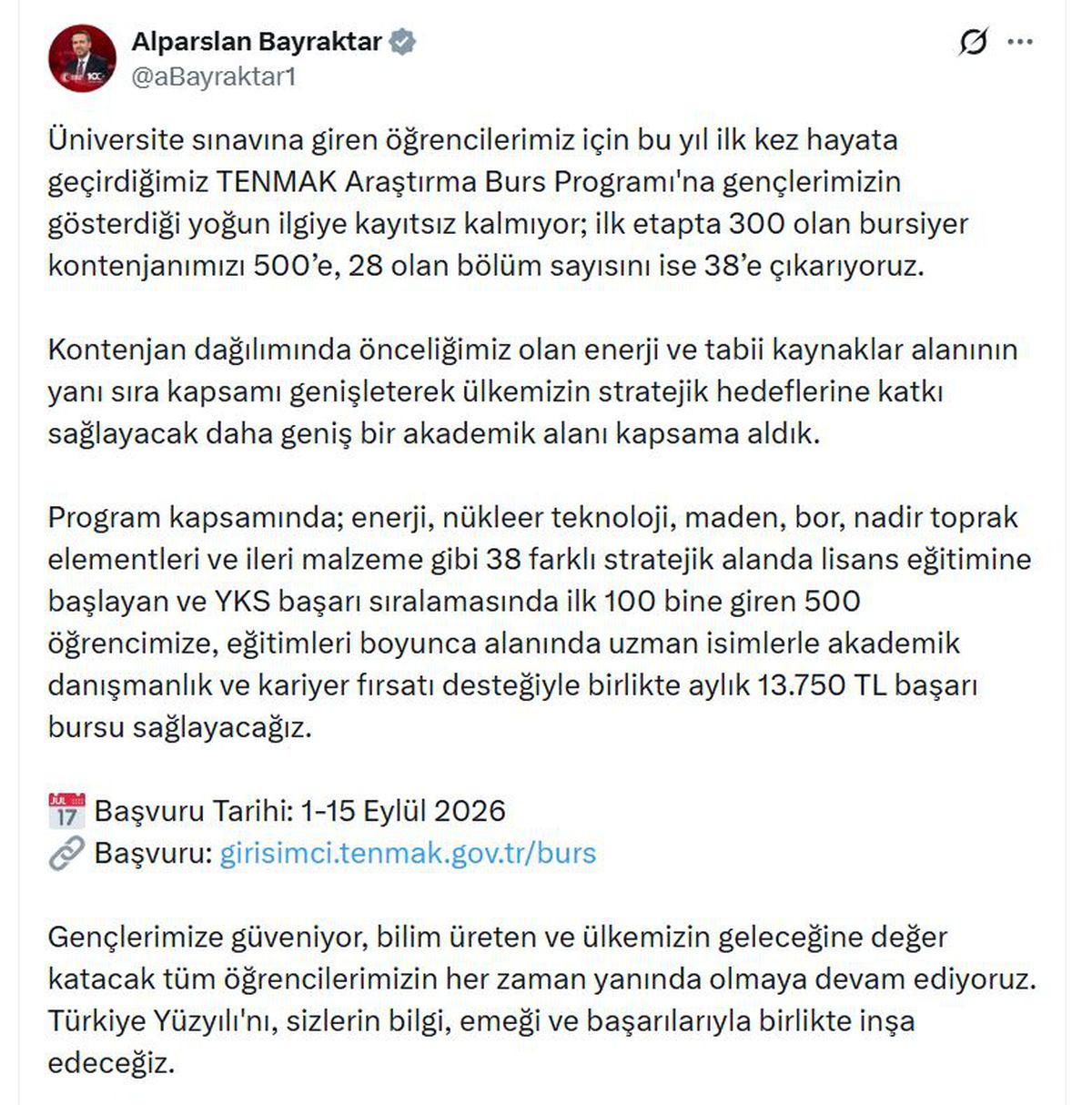 TENMAK Araştırma Bursu Kontenjanı 500'e Çıkarıldı