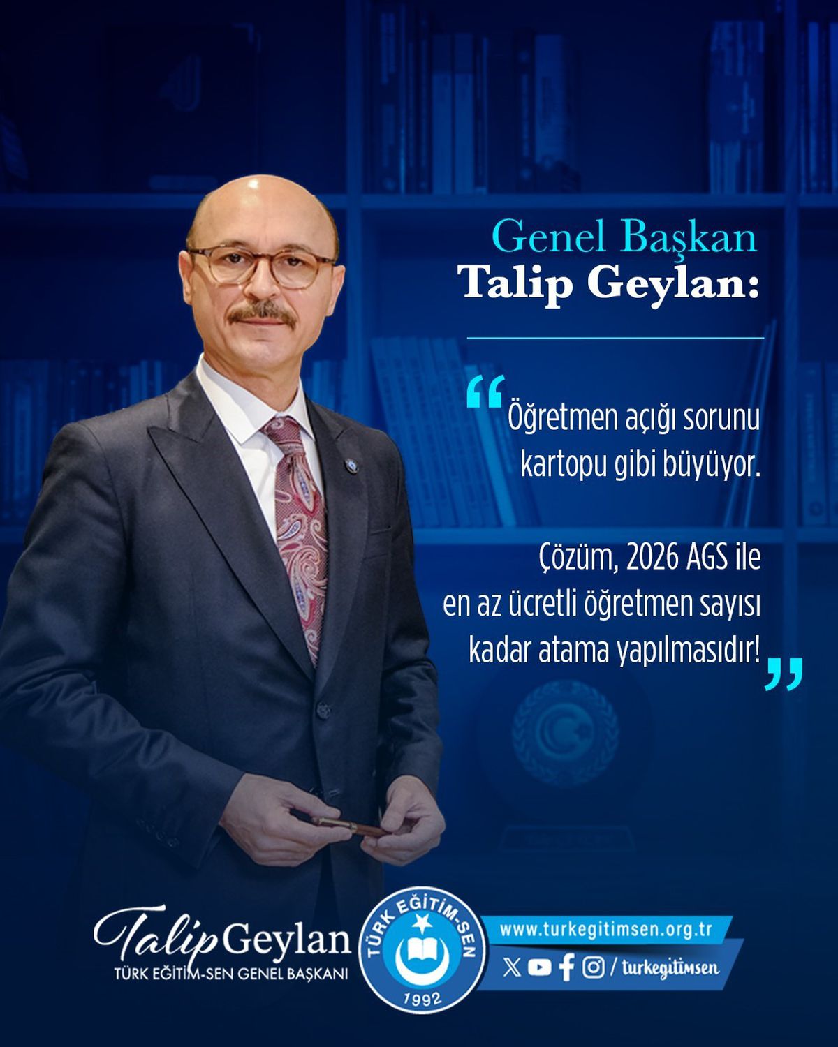 Türk Eğitim-Sen'den Öğretmen Açığı Uyarısı: 2026 AGS'de En Az 100 Bin Kontenjan Talebi