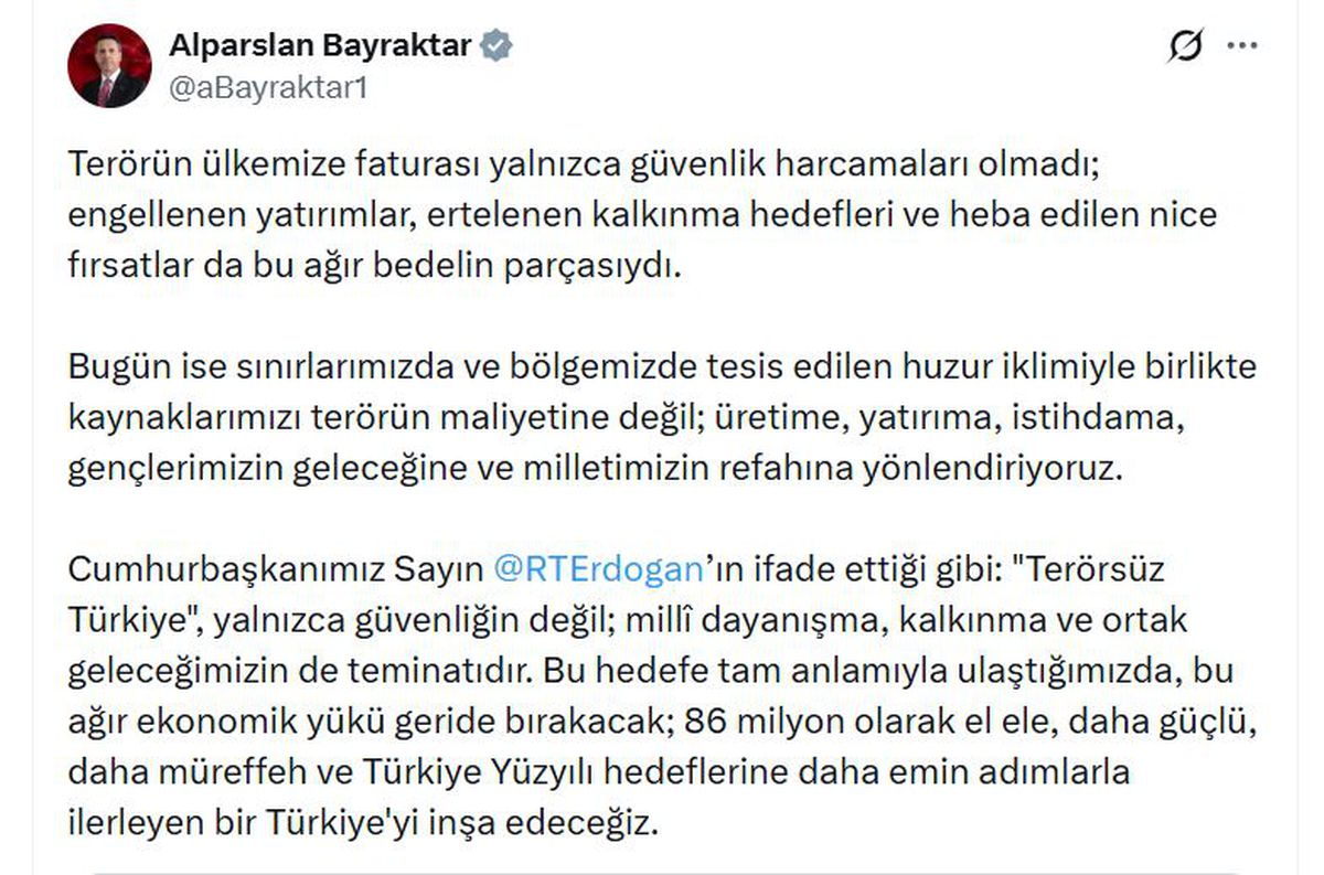 Bakan Bayraktar: Kaynaklarımızı teröre değil, üretime ve refaha yönlendiriyoruz