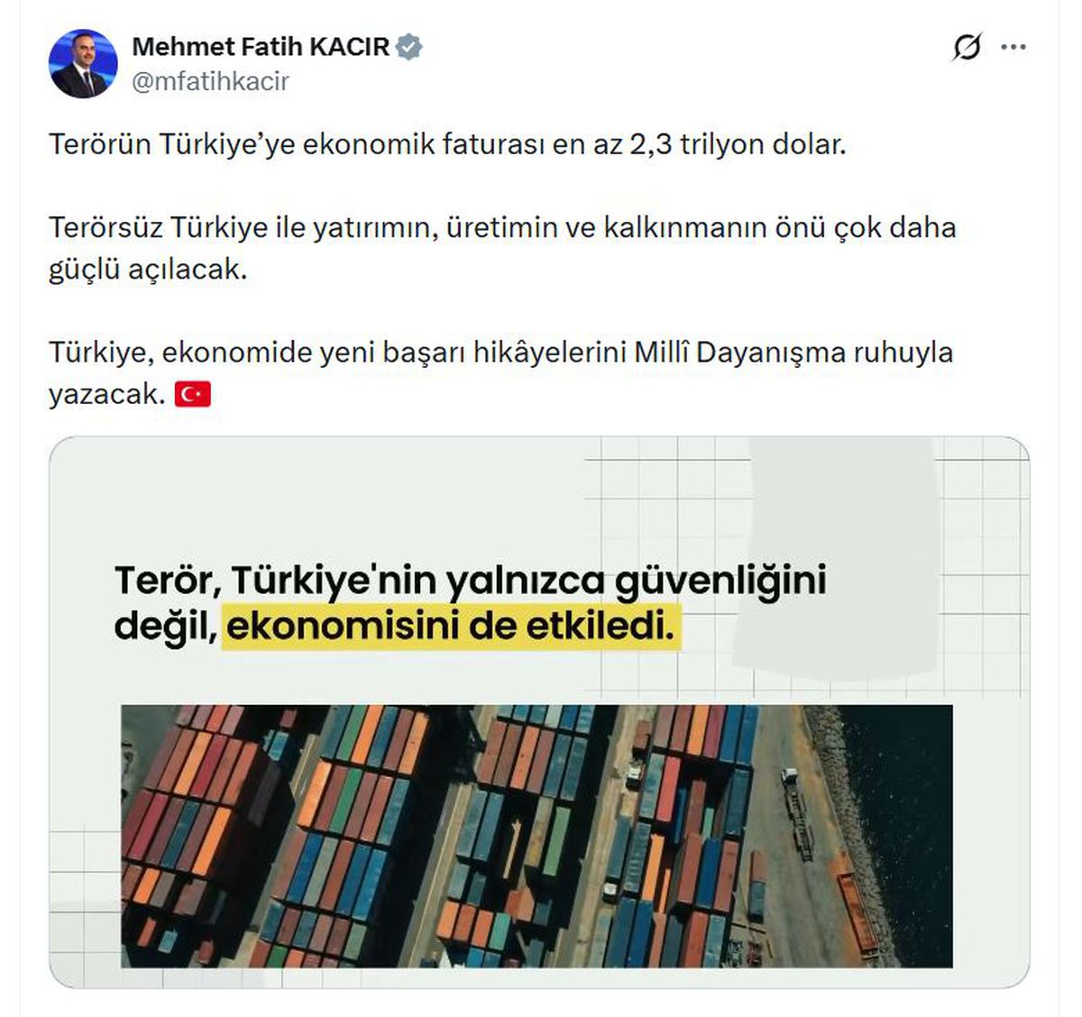 Bakan Kacır: Terörün Türkiye'ye ekonomik faturası en az 2,3 trilyon dolar