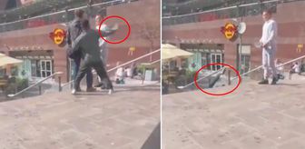 Dehşet anları kamerada! Arkadan yaklaştı, tek yumrukla merdivenlerden düşürdü