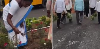 Havalimanı açılışına damga vuran görüntü! Çiçekleri söküp eve götürdüler