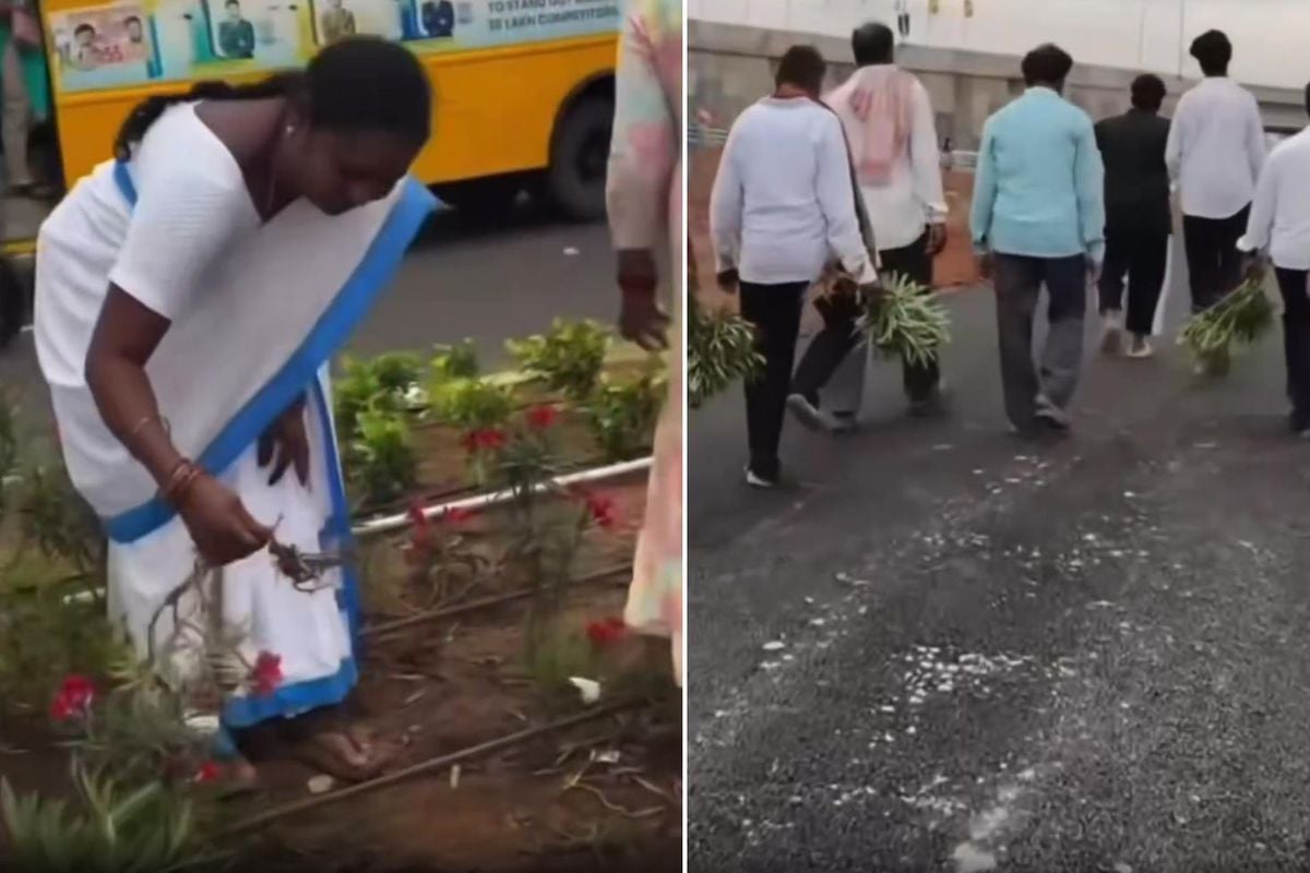 Havalimanı açılışına damga vuran görüntü! Çiçekleri söküp eve götürdüler