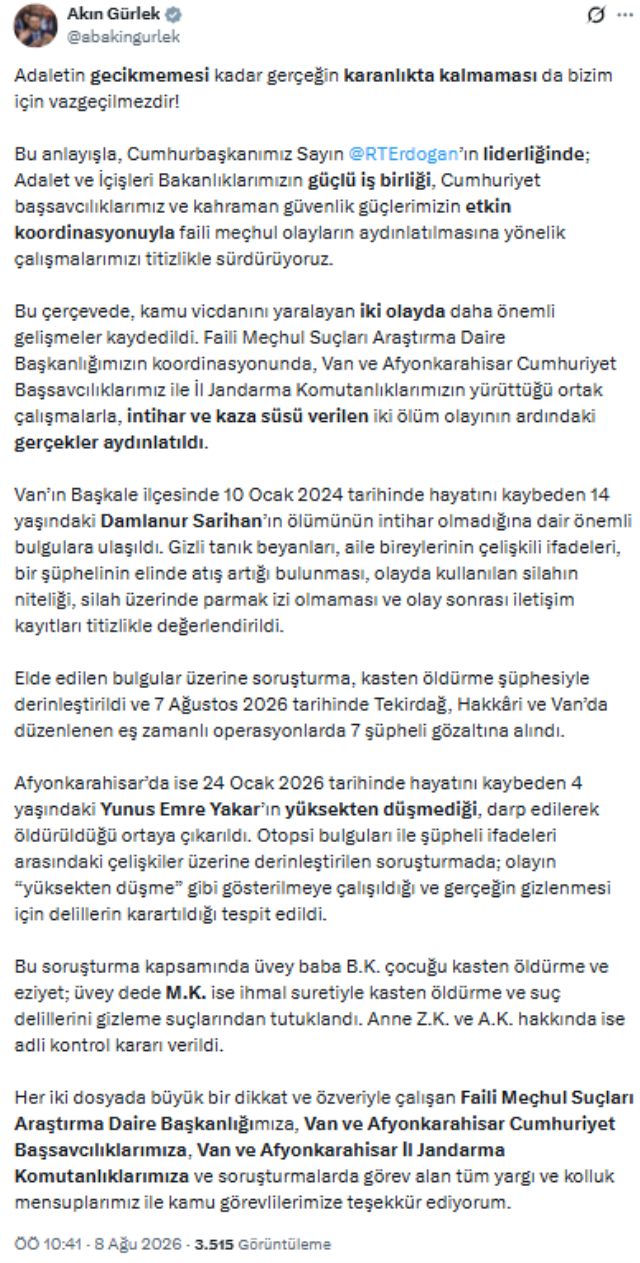 Bakan Gürlek duyurdu! 2 çocuğun ölümünde korkunç gerçek 3 bakan gurlek duyurdu 2 cocugun 20127429 6188 1 m