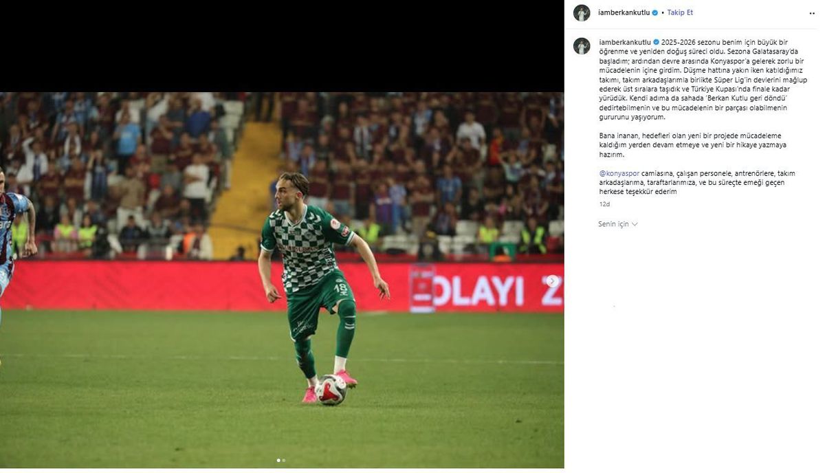 Berkan Kutlu, Konyaspor'a Veda Etti: 'Yeni Bir Hikaye Yazmaya Hazırım'