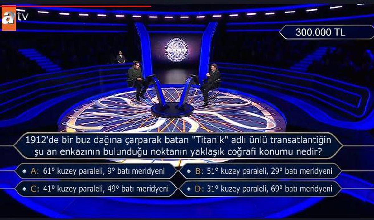 1912'de bir buz dağına çarparak batan "Titanik" adlı ünlü transatlantiğin şu an enkazının bulunduğu noktanın yaklaşık coğrafi konumu nedir?