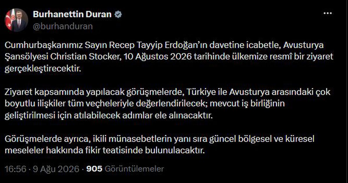 Avusturya Şansölyesi Stocker, Türkiye'ye resmi ziyarette bulunacak