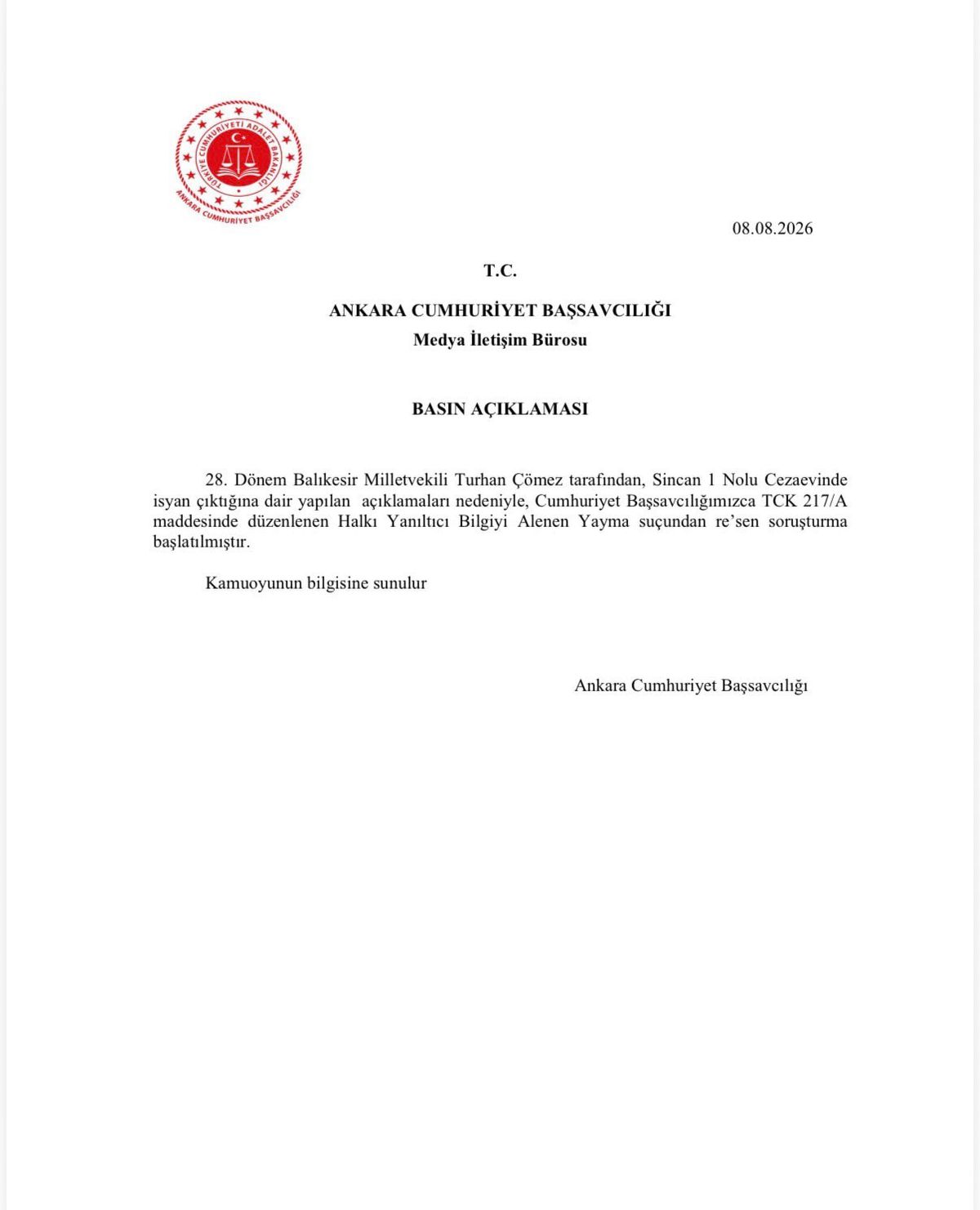 İYİ Parti Balıkesir Milletvekili Çömez hakkında soruşturma başlatıldı
