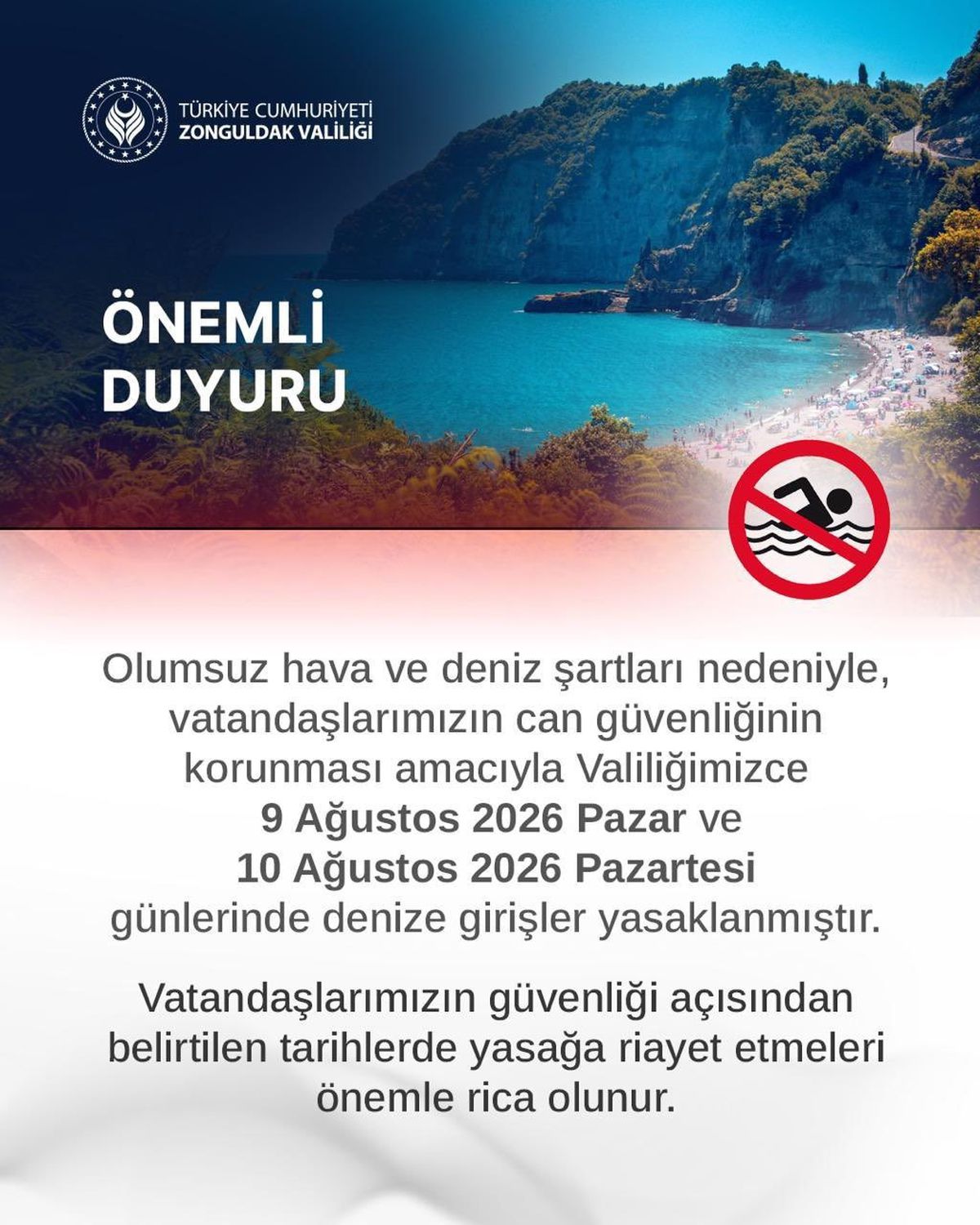 Zonguldak'ta Denize Giriş Yasaklandı