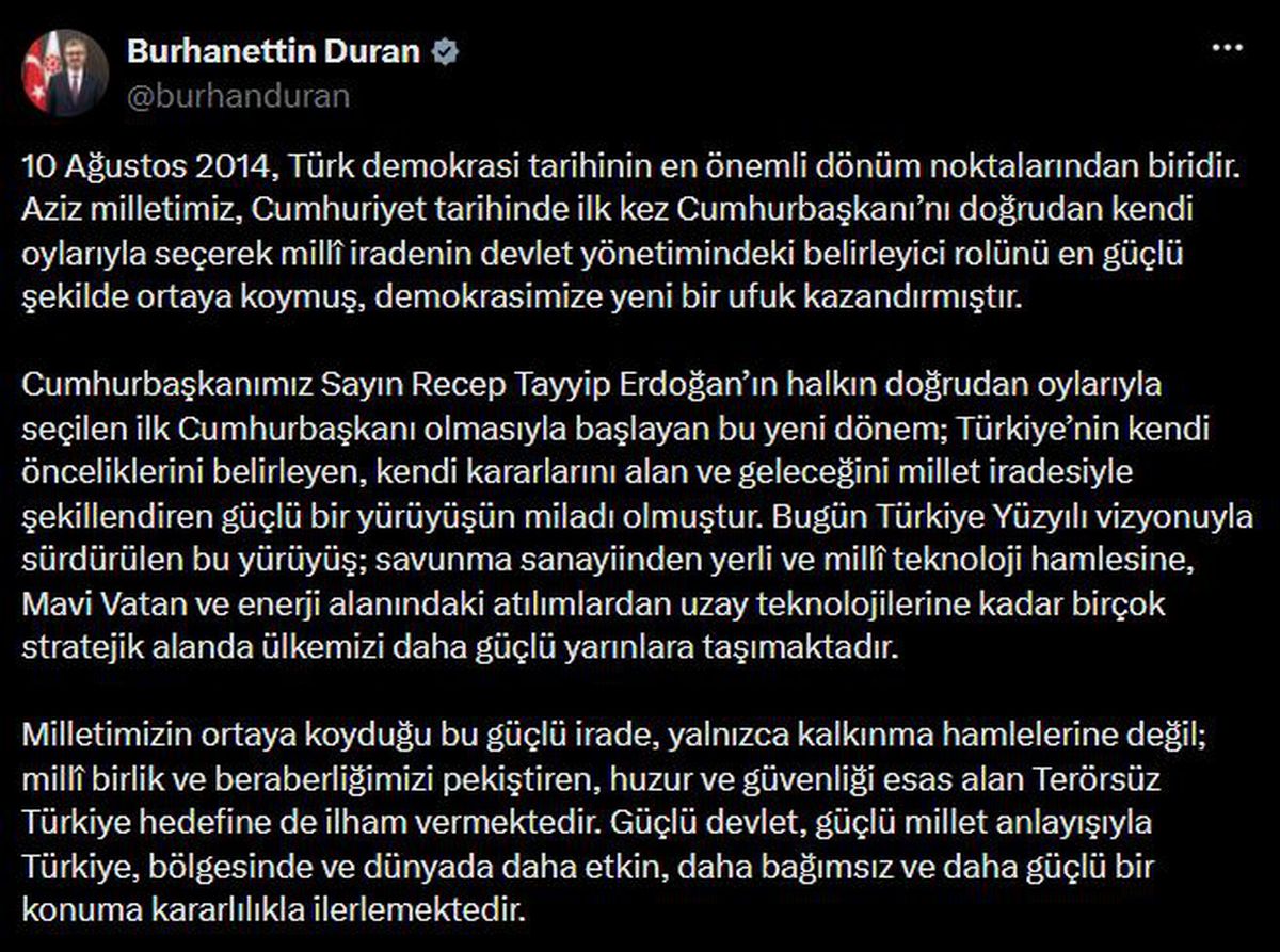 Duran: 10 Ağustos 2014, demokrasi tarihimizin dönüm noktası