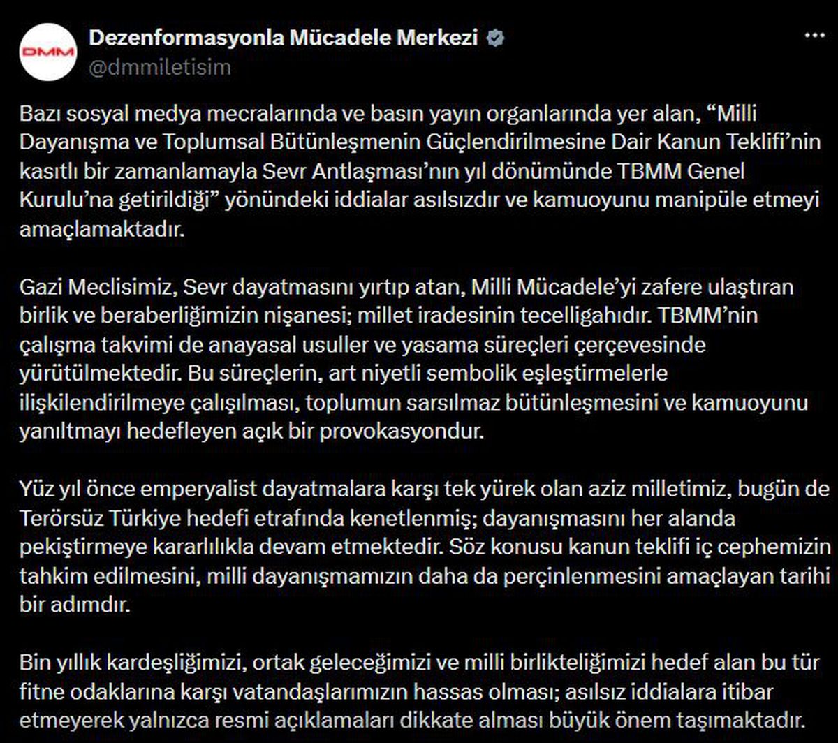 DMM'den 'Sevr zamanlaması' iddiasına yalanlama