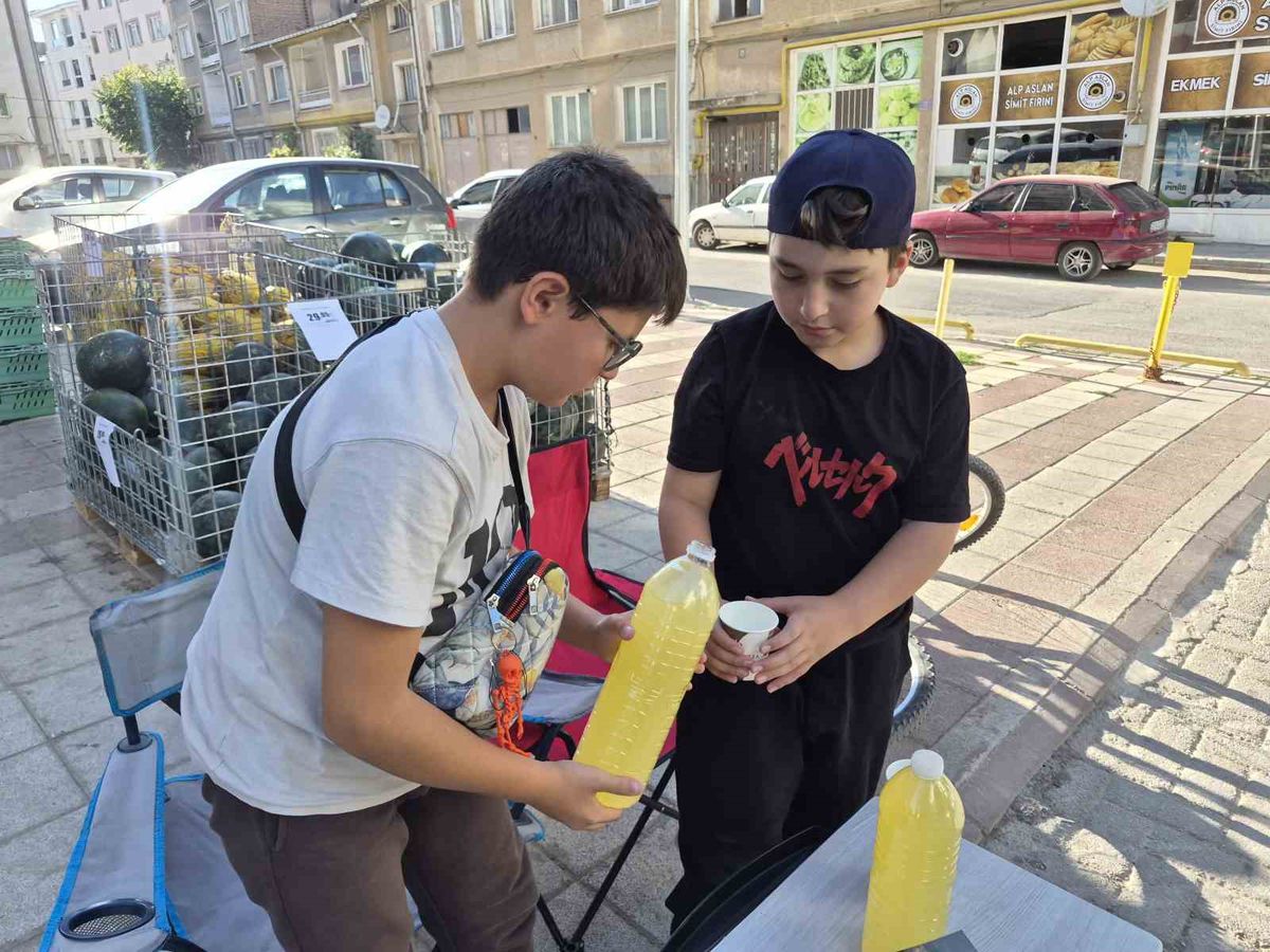 Eskişehir'de İki Arkadaş Limonata Satarak Harçlıklarını Çıkarıyor