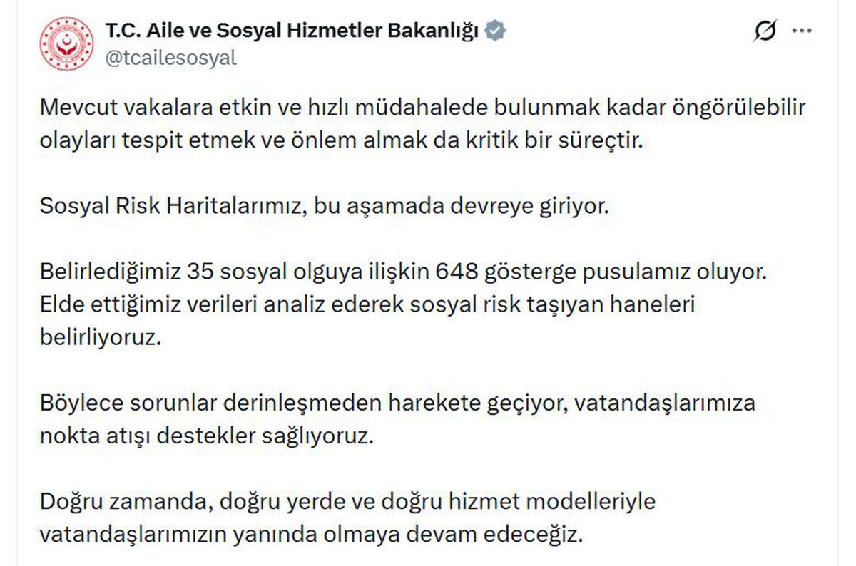 Bakanlıktan Sosyal Risk Haritaları Açıklaması