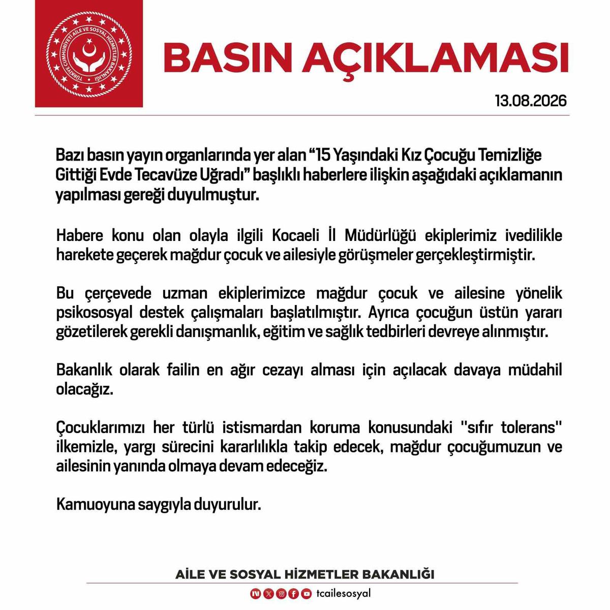 Bakanlık Tecavüz Davasına Müdahil Olacak