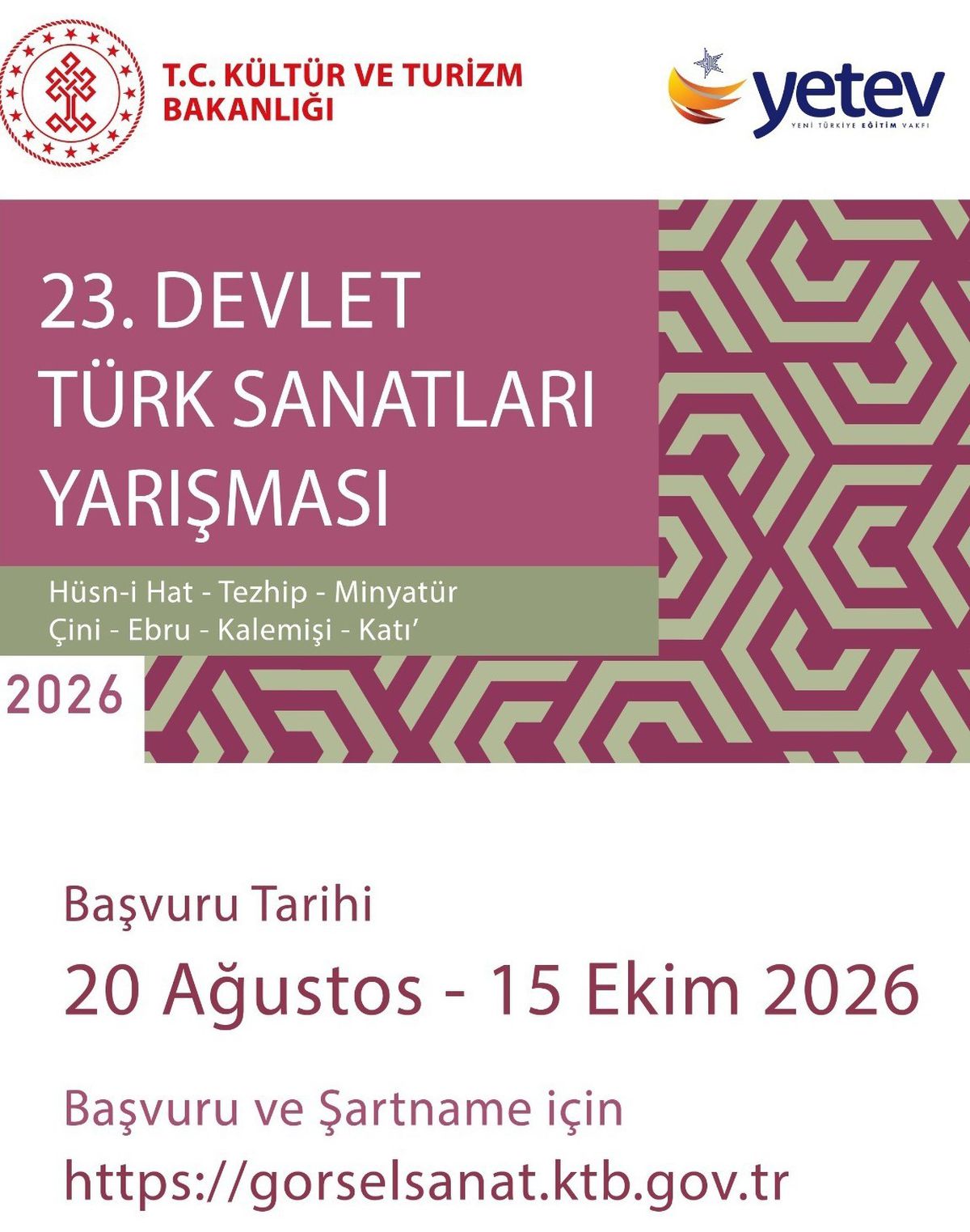 Devlet Türk Sanatları Yarışması'nın 23'üncüsü Başvuruları Başladı