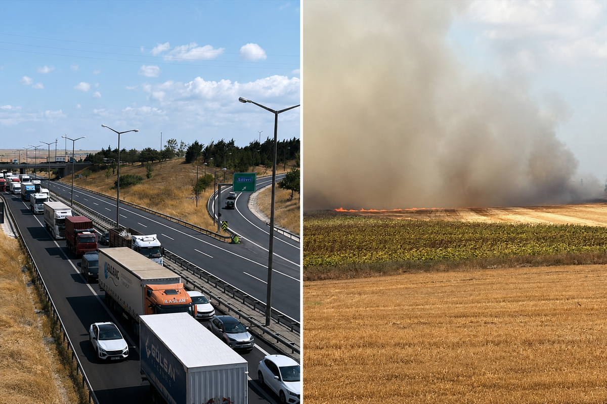 Silivri'de korkutan yangın: Alevler TEM'e dayanınca yol trafiğe kapatıldı