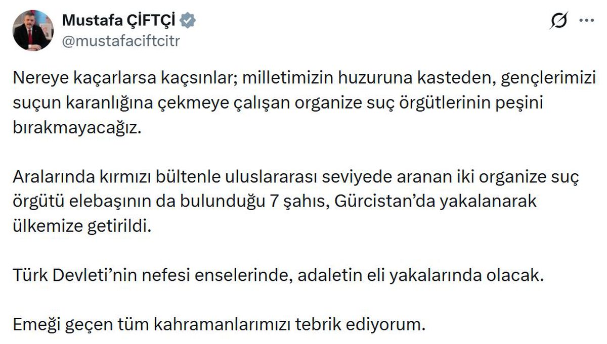 İçişleri Bakanı Çiftçi: Türk Devleti’nin Nefesi Enselerinde, Adaletin Eli Yakalarında