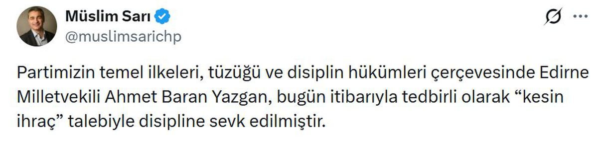 CHP'de taciz iddiasına disiplin: Yazgan kesin ihraç talebiyle sevk edildi