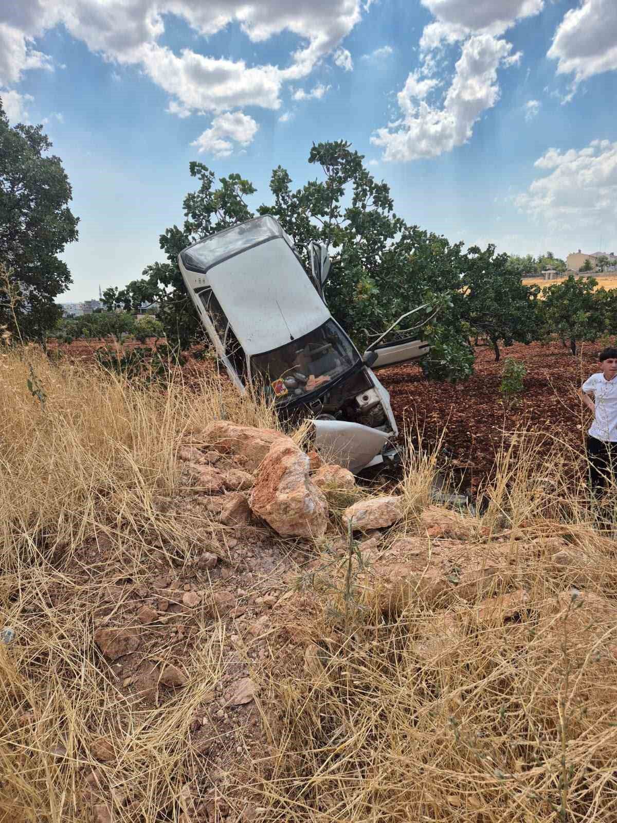 Şanlıurfa'da Otomobil Fıstık Ağacında Asılı Kaldı: 2 Yaralı