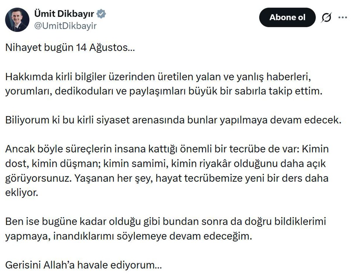 Dikbayır’dan istifa sonrası ilk açıklama