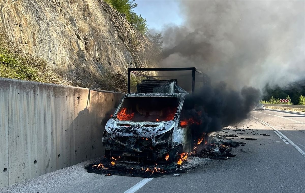Sinop'ta kamyonet yangını: Araç kullanılamaz hale geldi
