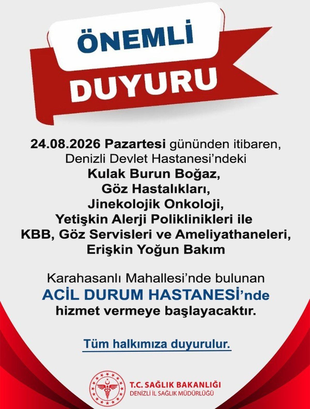 Denizli Devlet Hastanesi'nde 5 bölüm taşınıyor