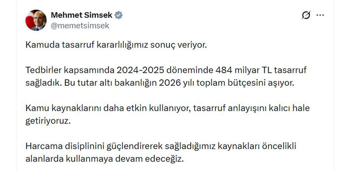 Bakan Şimşek: Kamuda 2024-2025'te 484 Milyar TL Tasarruf Sağladık