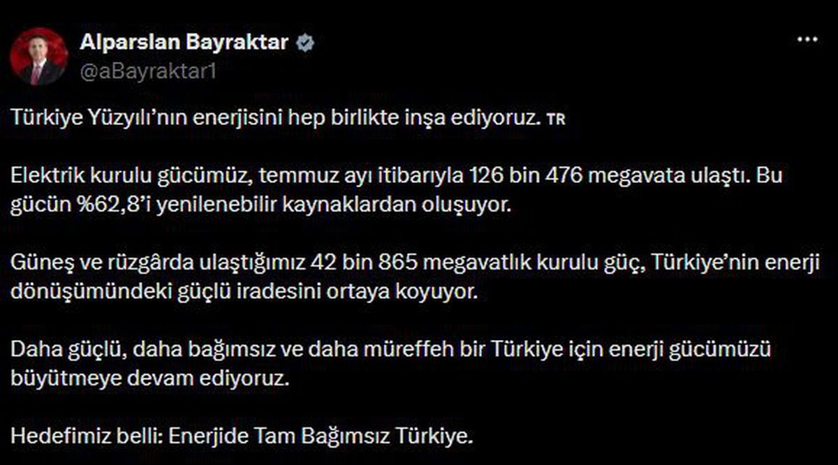 Türkiye'nin Elektrik Kurulu Gücü 126 Bin 476 Megavata Ulaştı