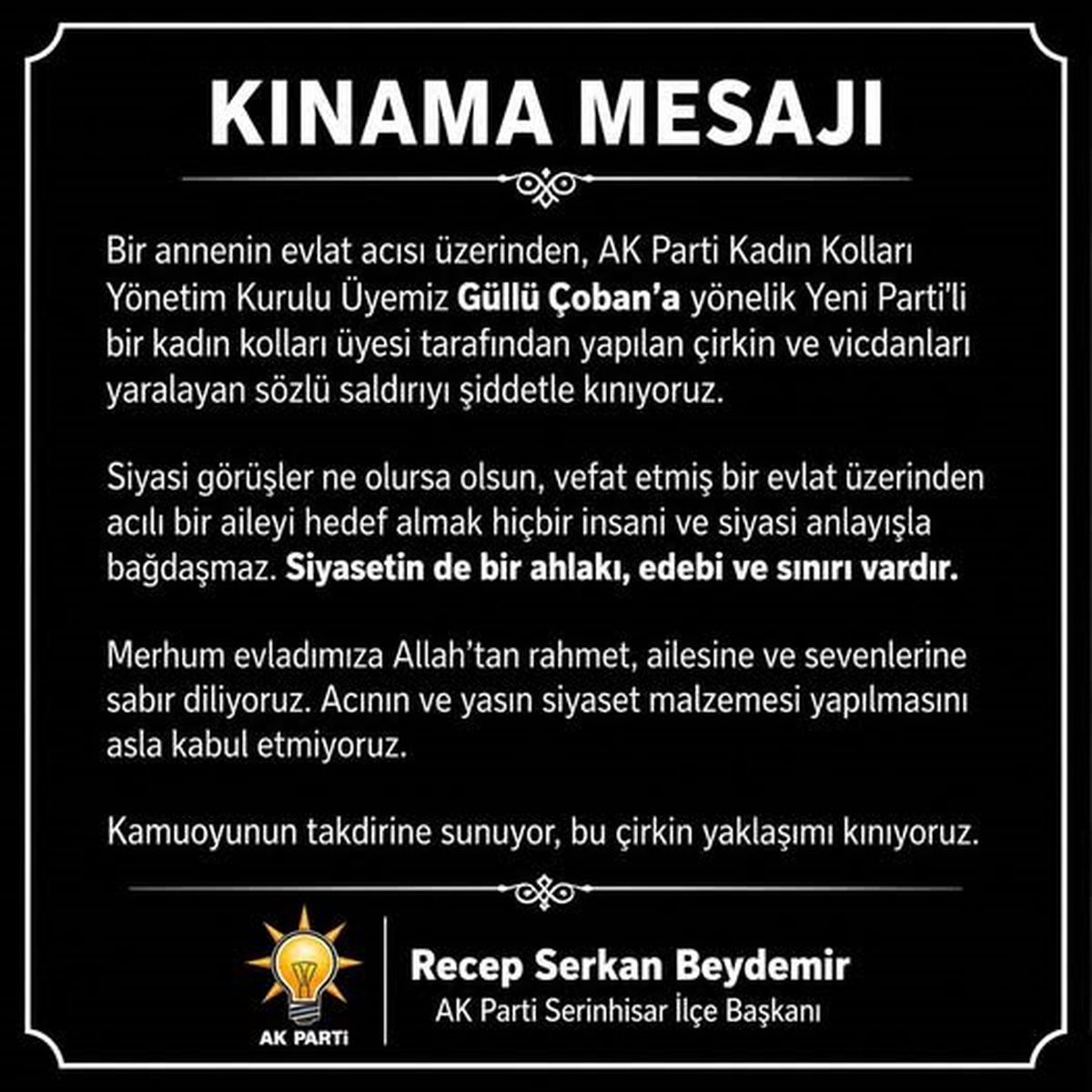 AK Parti'den ölmüş evlat üzerinden yapılan saldırıya kınama