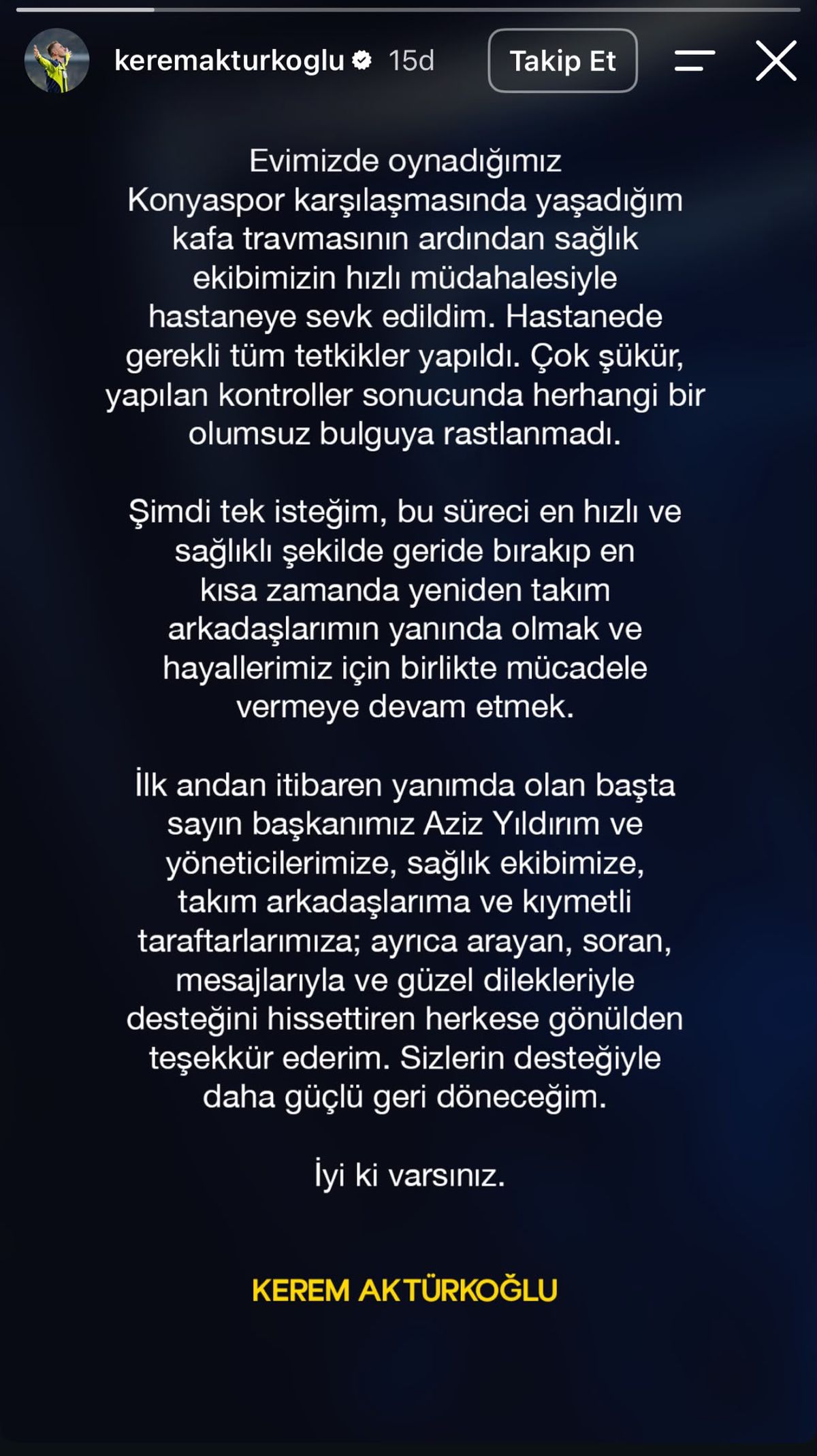 Kerem Aktürkoğlu'ndan sağlık açıklaması: Olumsuz bulgu yok