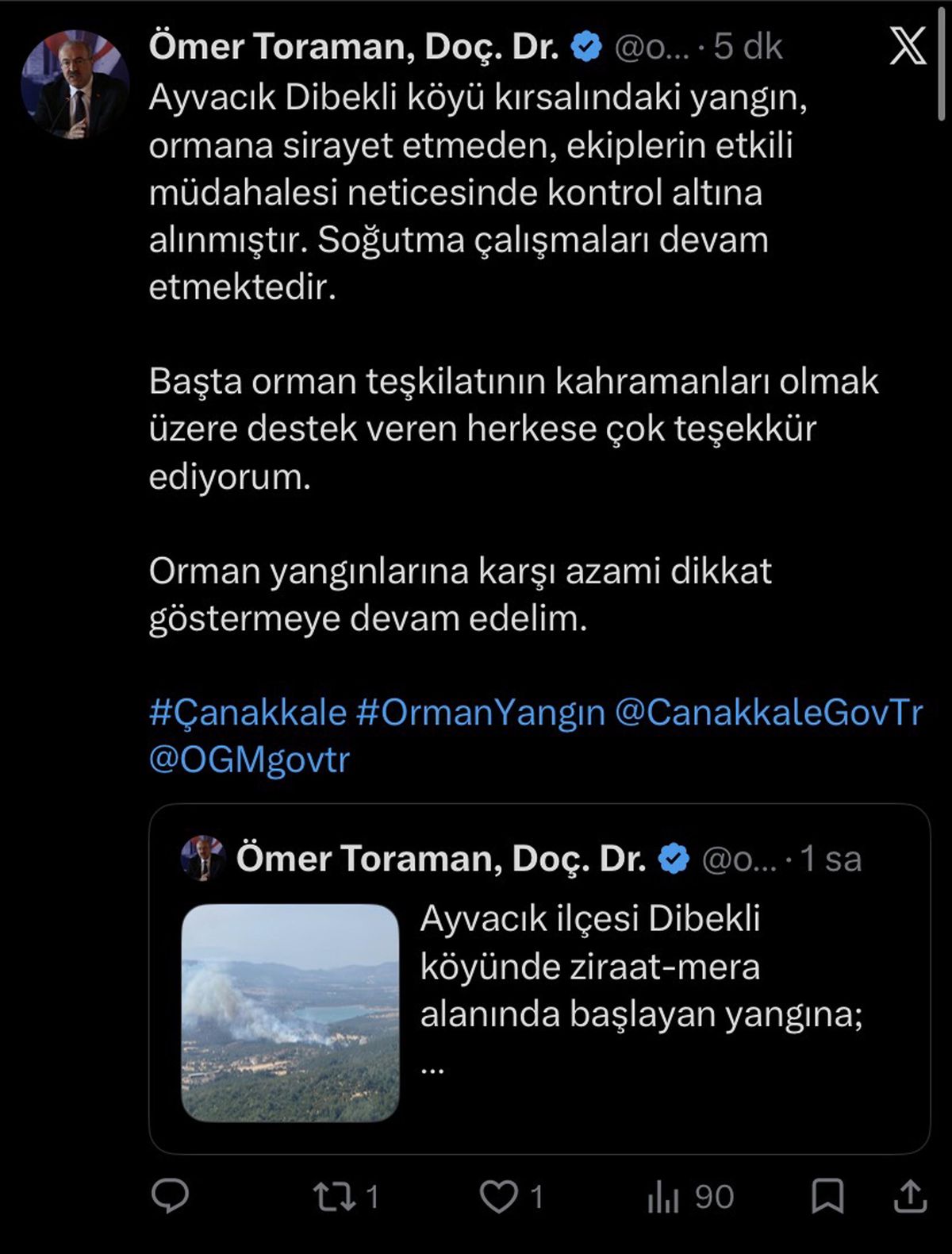 Ayvacık'ta Yangın Kontrol Altında