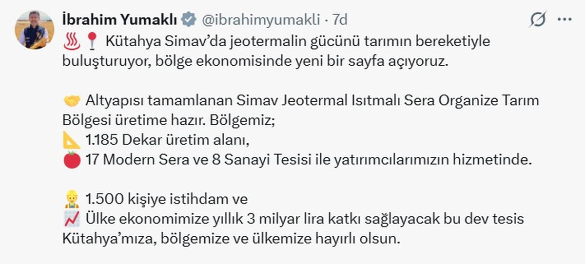 Simav Jeotermal Seracılık Bölgesi Üretime Hazır