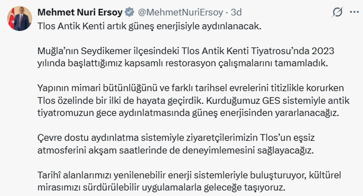 Tlos Antik Kenti güneş enerjisiyle aydınlanacak
