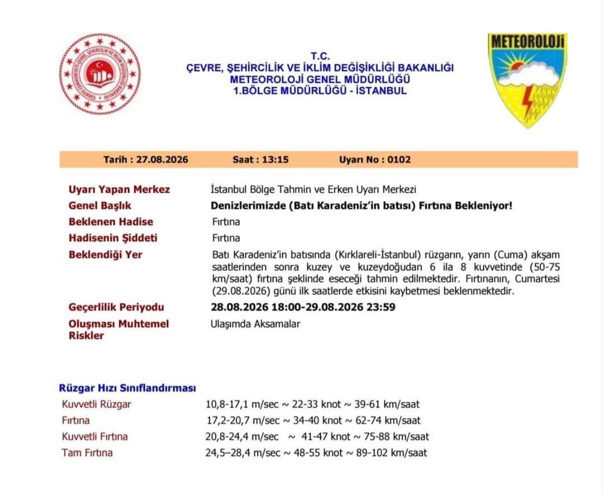 Kırklareli sahilinde fırtına uyarısı