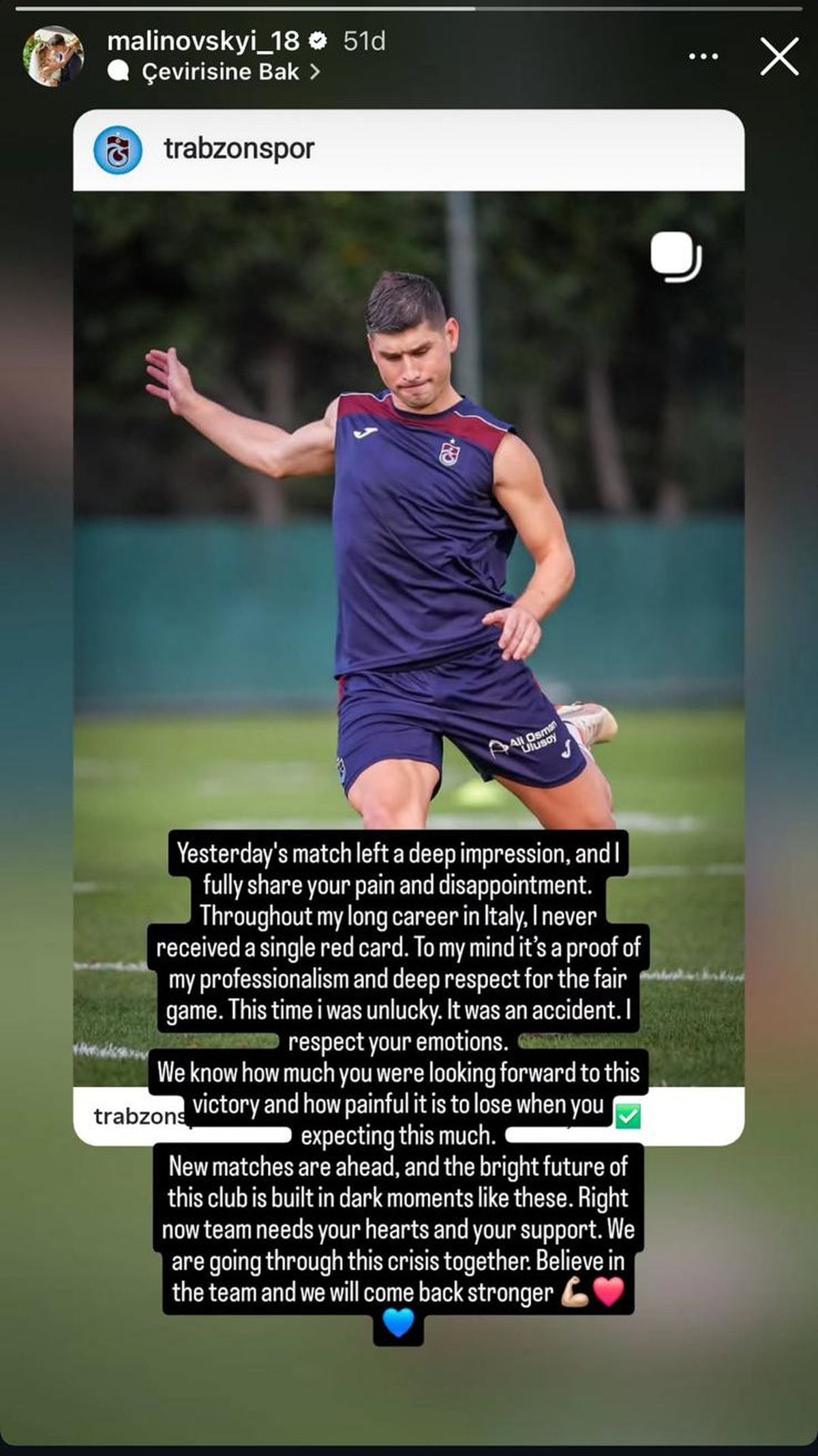 Malinovskyi'den Trabzonspor'a birlik çağrısı