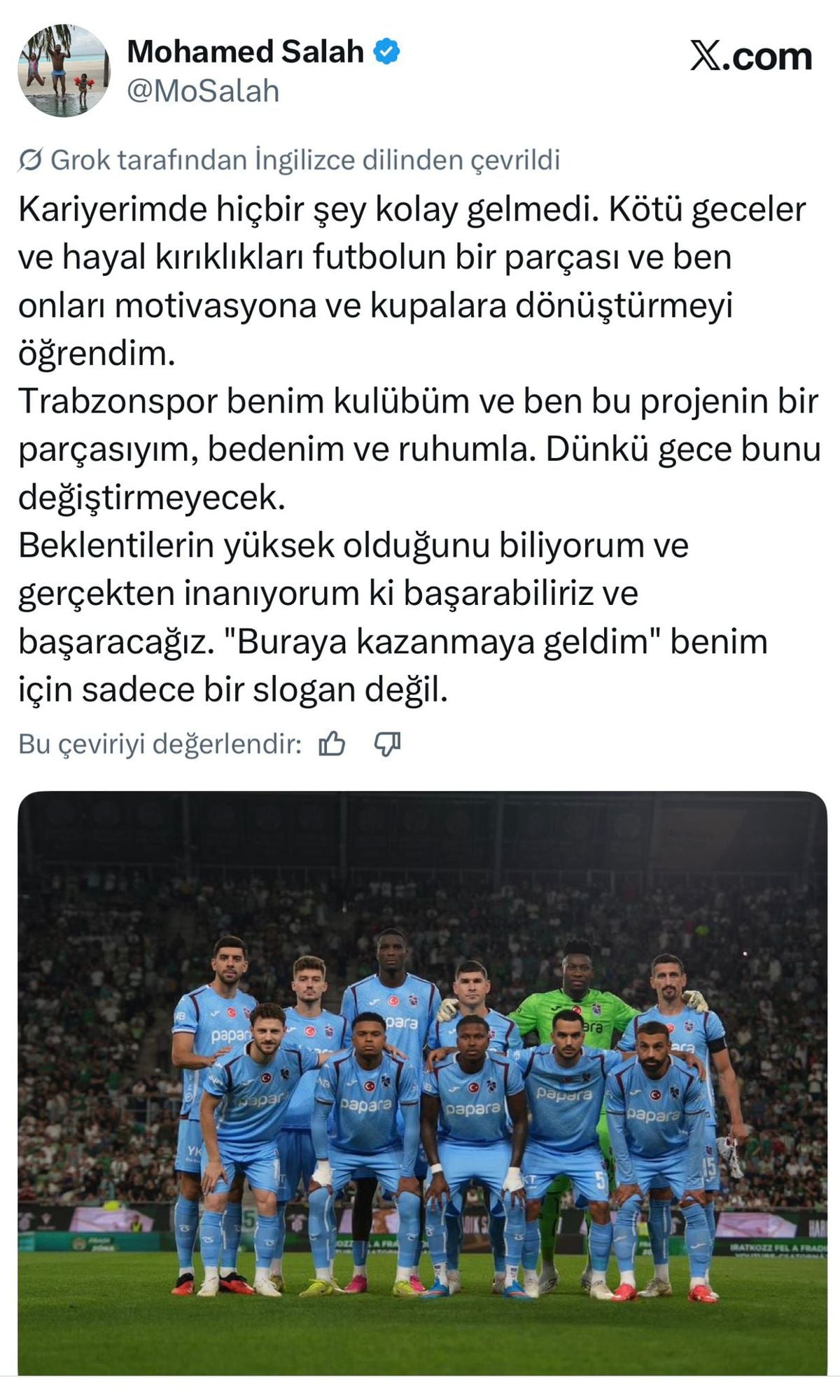 Salah'tan Ferencvaros mağlubiyeti sonrası Trabzonspor'a bağlılık mesajı