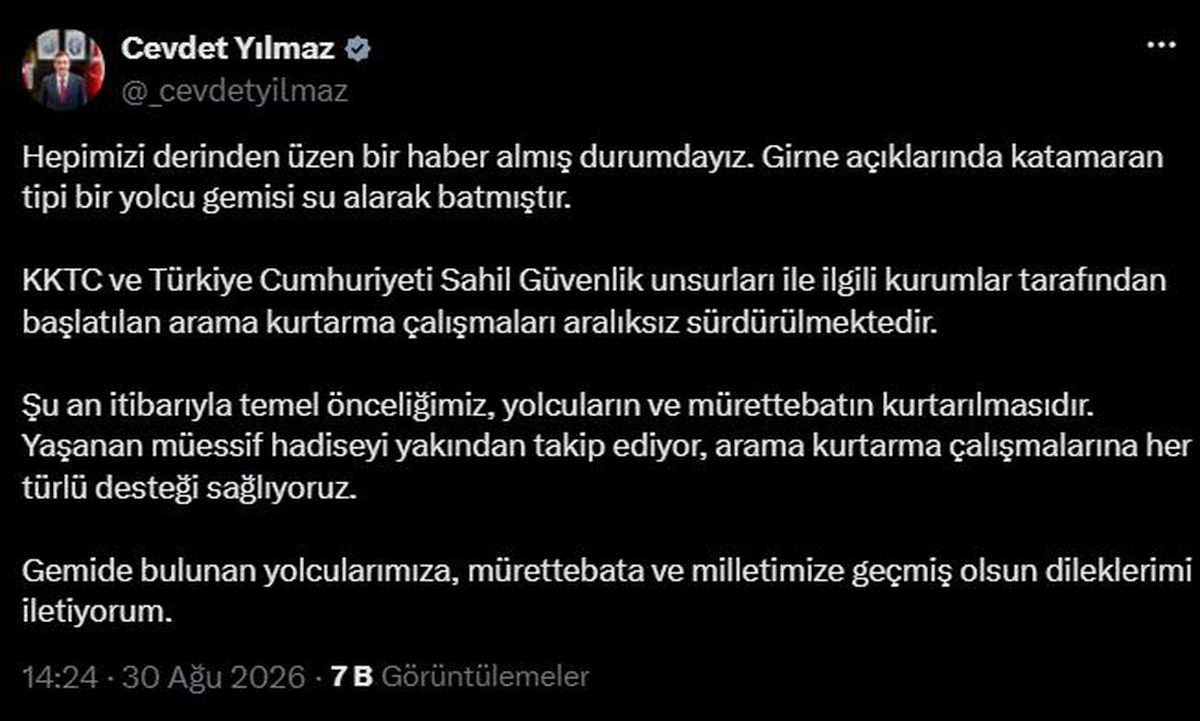Girne Açıklarında Yolcu Gemisi Battı: Arama Kurtarma Çalışmaları Sürüyor